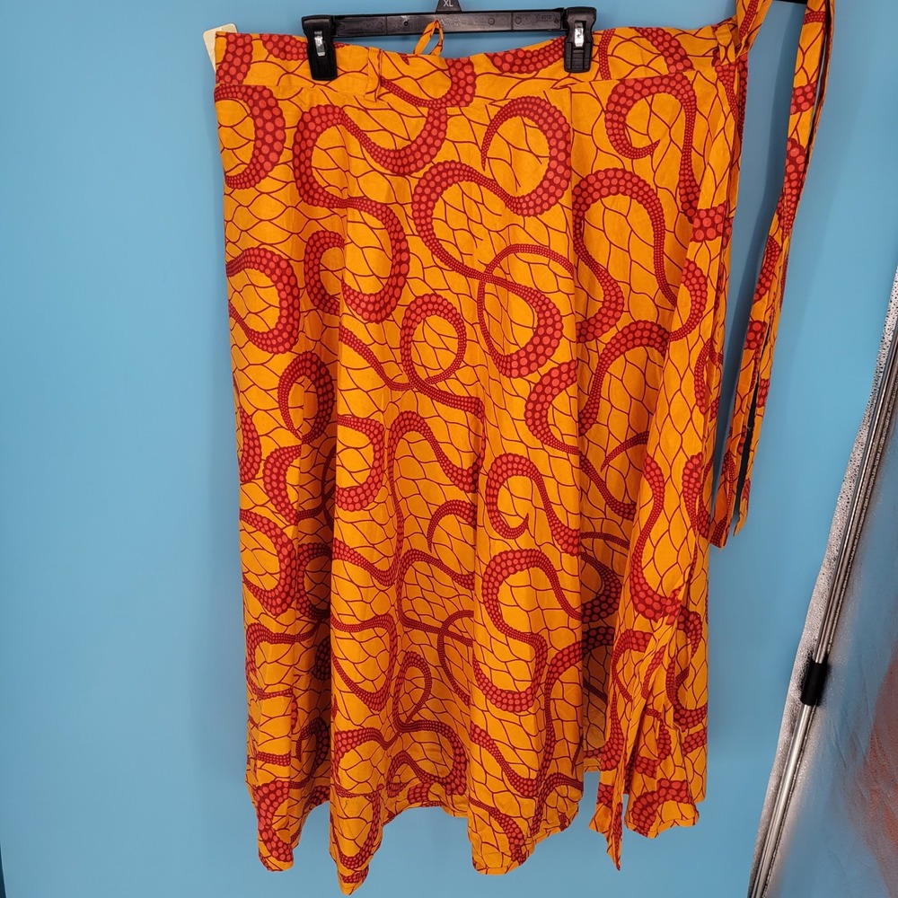 Advance Apparels African Wax Print Wrap Maxi Skirt Ankara Cotton Free Sz Orange